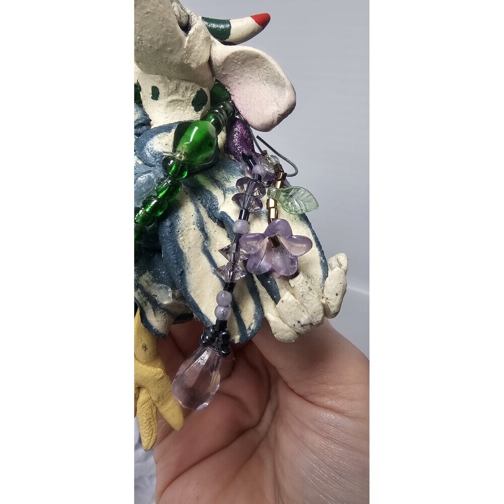 Vtg Handmade Pottery Art Whimsical Flying Bull Ornament By Claire Barr Wilson - Picture 3 of 10